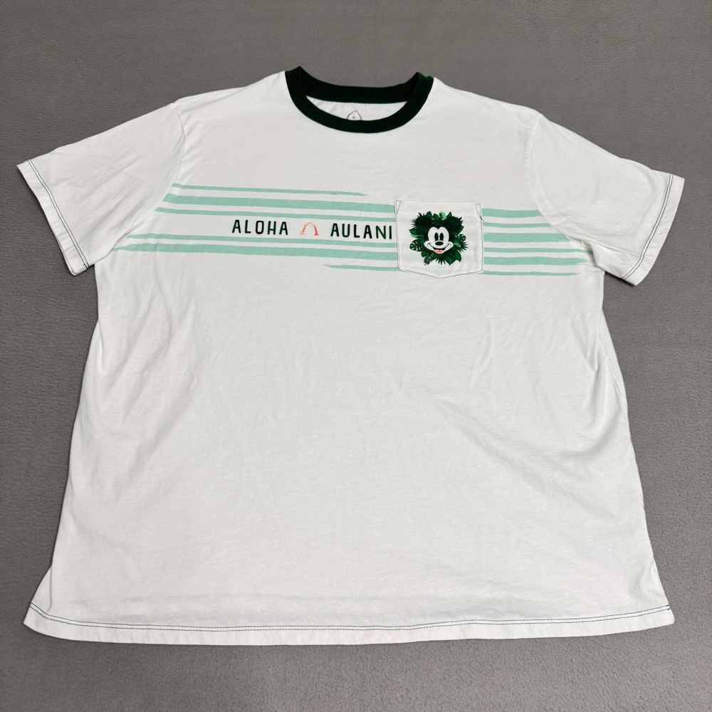 Disney Aulani Mickey Mouse T Shirt‎ Mens XL White Green Resort Pocket Tee Hawaii
